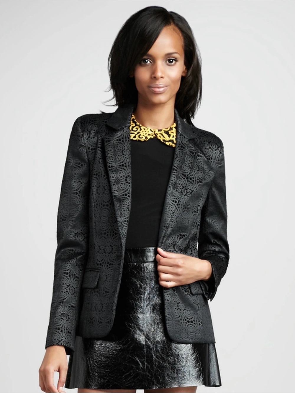 Alice + Olivia Elyse jacquard black pattern blazer size 2